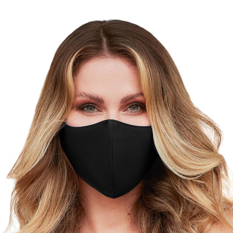 MASK BY DESIGN قناع وجه قابل للغسل مع حلقات أذن قابلة للتعديل وسلك أنفي - 3 طبقات، 100% قطن للطبقة الداخلية - حماية وجه قماشية قابلة لإعادة الاستخدام مع جيب للفلتر - صنع في الولايات المتحدة - (أسود صلب) - Image 1